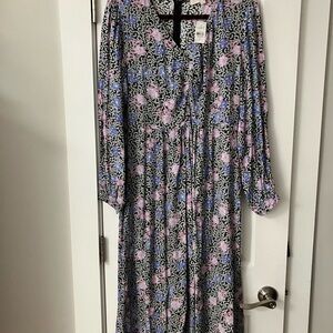 LOFT Black, Blue and Pink Patterned Dress